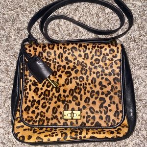 Fossil Memoir Small Flap Cheetah calf hair with leather trim, turnlock closure
